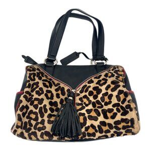 Aqua Madonna Black Animal Print Tassel Hobo Bag | Medium Size OS